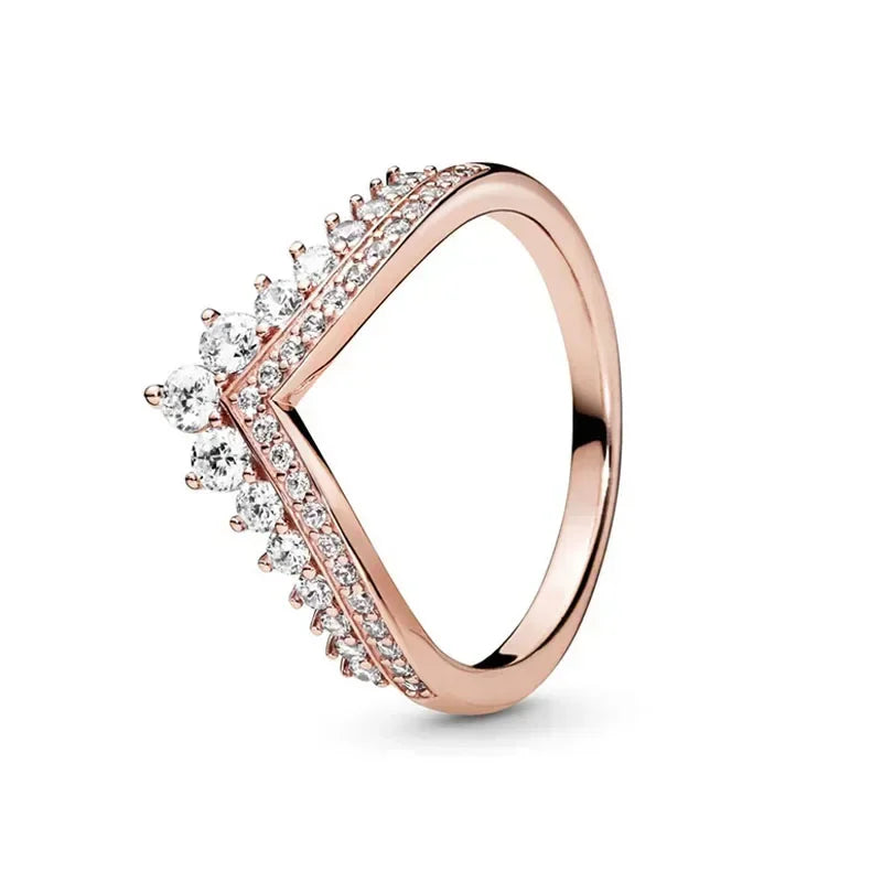 New 925 sterling silver classic rose gold ring, sparkling water droplet crown charm ring, ladies' light luxury exquisite gift