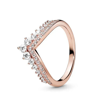 New 925 sterling silver classic rose gold ring, sparkling water droplet crown charm ring, ladies' light luxury exquisite gift