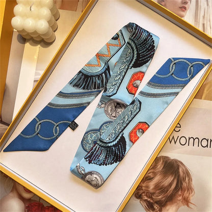 5*90cm French Scarf Headband Women Four Seasons Floral Hair Tie Decorate Gift Wrap Ribbon Hair Accessories Styling Band