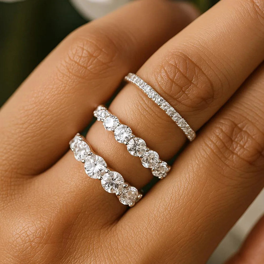 Full Eternity Moissanite Band - 925 Sterling Silver & 18K White Gold, 2/3/4/5mm, D Color VVS1