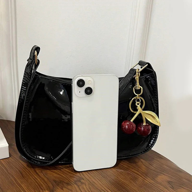 Vintage Retro Shoulder Bag - Designer PU Leather Crossbody with Cherry Charm