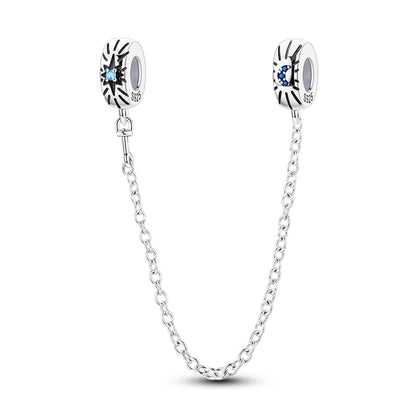 925 Sterling Silver Heart, Infinity & Triple Jewel Safety Chain Charm | Fits Pandora & Most Bracelets