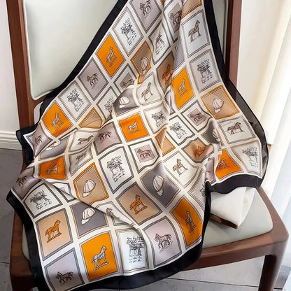 Luxury Silk Shawl Square Scarf for Women Satin Fashion Wraps Neckerchief Female Hair Bands Ribbon Headband Bandana 70X70CM