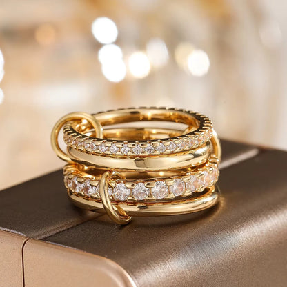 Trendy 4-Piece Stackable Ring Set - Two-Tone 18K Gold Plated Zircon Rings