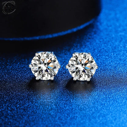 Real Moissanite Stud Earrings — D Color VVS1 925 Sterling Silver | 0.5–3ct