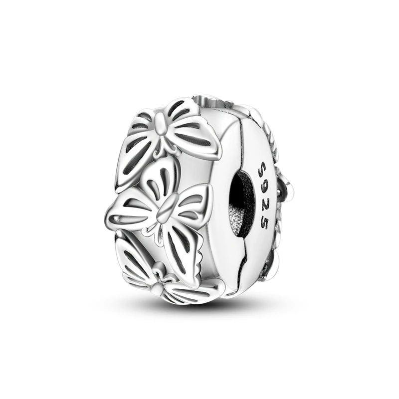 925 Sterling Silver CZ Pave Round Clip Charm - Bracelet Necklace Bead