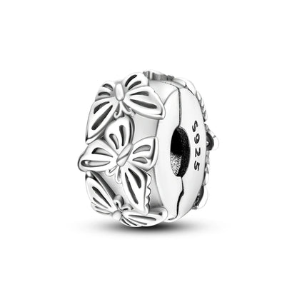 925 Sterling Silver CZ Pave Round Clip Charm - Bracelet Necklace Bead