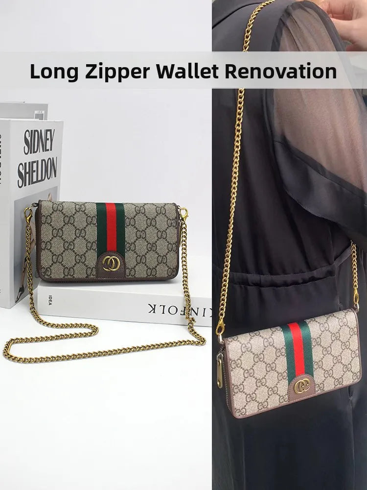 Long Zipper Wallet Chain Accory Handbag Strap DIY Coffee Leather Strip Single oulder Crossbody Bag Chain Replacement
