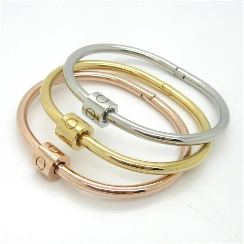 Titanium Steel Inspiration Bracelet - 18K Gold Plated with Zircon Bangle
