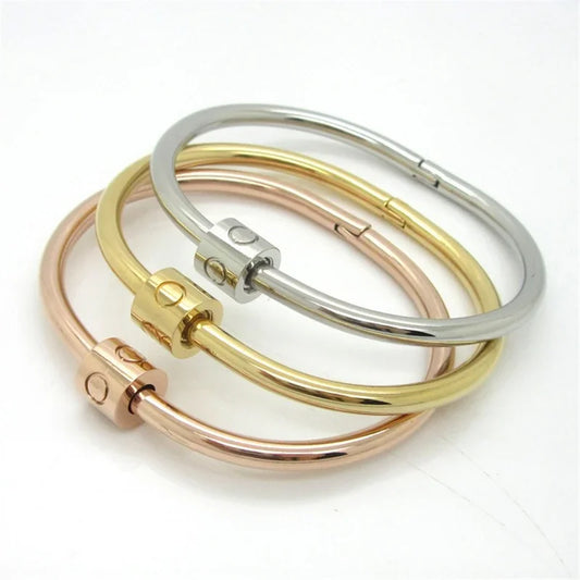 Titanium Steel Inspiration Bracelet - 18K Gold Plated with Zircon Bangle