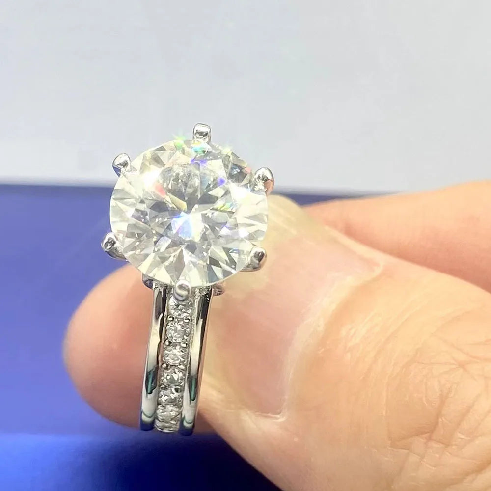 3ct & 5ct Moissanite Solitaire Ring - 925 Silver & 18K Plated, D Color VVS1, NGSTC Certified