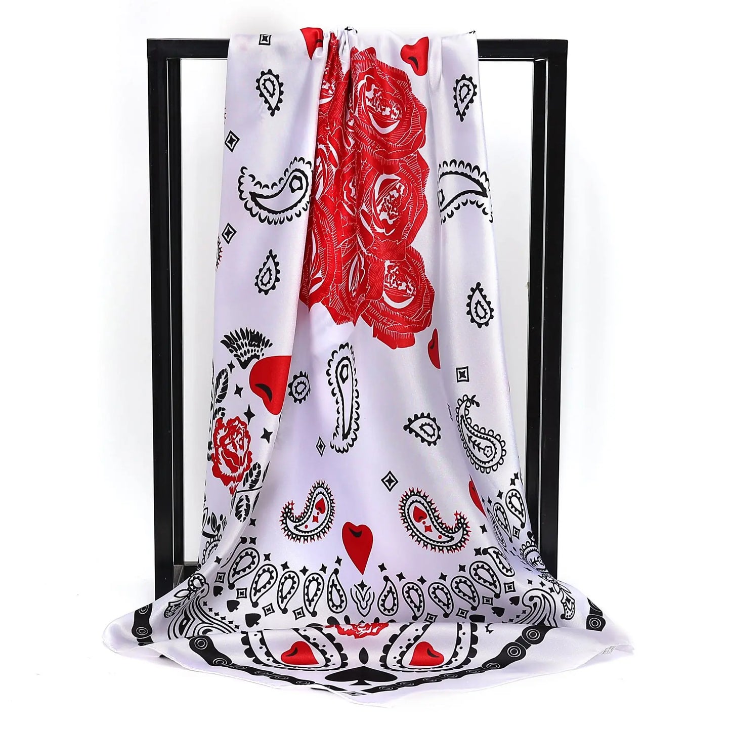90X90cm 2025 New Women Luxury Print Satin Silk Scarves Square Scarf Hijab Neckerchief Female Hair Ribbon Headband Wrap Bandana