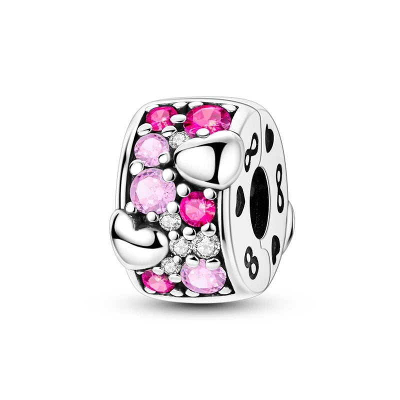 925 Sterling Silver CZ Pave Round Clip Charm - Bracelet Necklace Bead