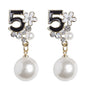 black rose pearl number 5 flower earrings enamel fashion camellia studs