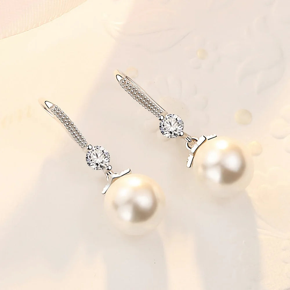 Hot Sterling silver romantic crystal pearl earrings for women fashion designer jewelry party wedding accessories gifts