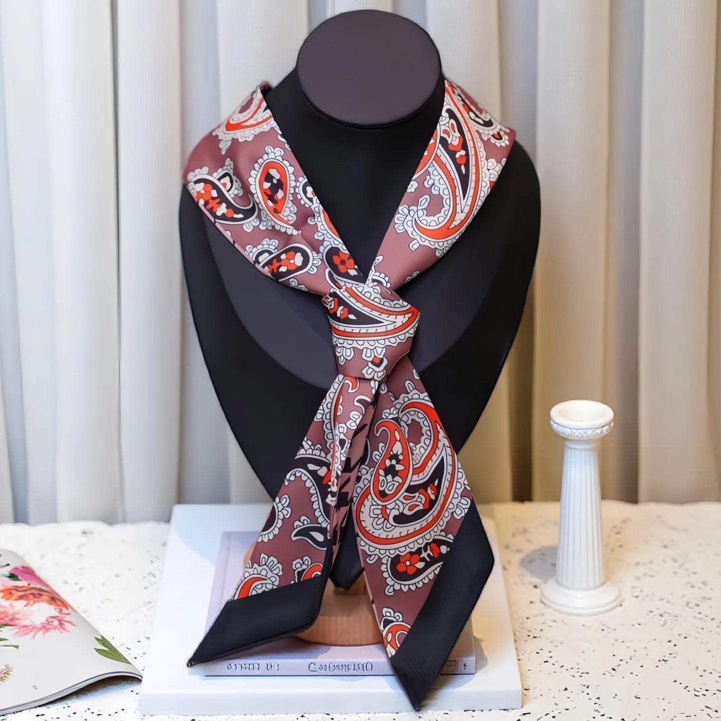 Silk Scarf Ribbon Hair Tie for Women Long Printed Accessory Bag Handle Decoration Neck Wrap Stylish Headband Multiuse