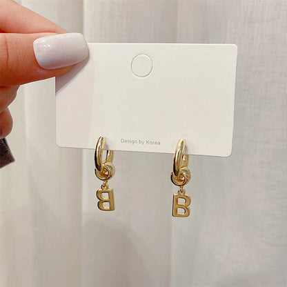 Hip Hop B Letter Earrings Charms for Women Personality Fashion Small Metal Buckle Stainless Steel Jewelry Gift