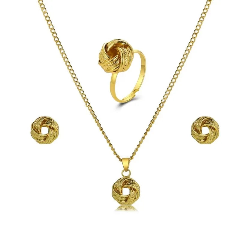 3-Piece Metal Jewelry Set - Designer Ring, Earrings & Necklace Set for Women