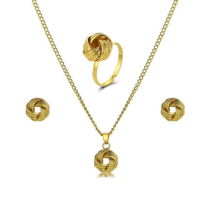 3-Piece Metal Jewelry Set - Designer Ring, Earrings & Necklace Set for Women
