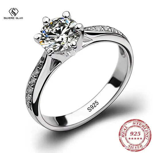 SG Luxury 925 Sterling Silver Classic Ring For Women Six Claw Jewelry Simple 1ct Moissanite Ring Imitation Diamond Women's Ring