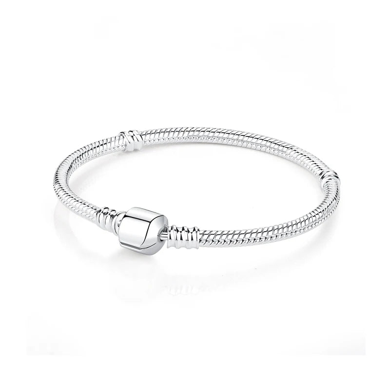 Original Sterling Silver Bracelet Love Heart Clasp Charms Beads Snake Chain Bracelets Bangles Luxury Jewelry For Women Gift