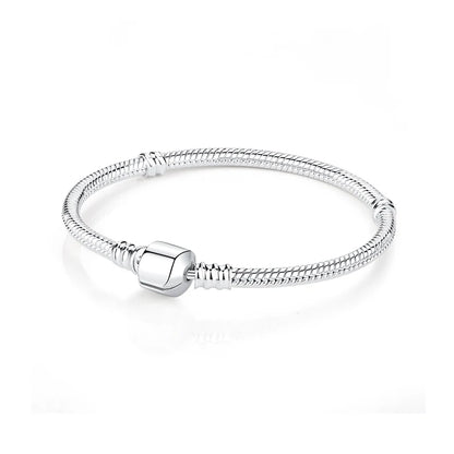 Original Sterling Silver Bracelet Love Heart Clasp Charms Beads Snake Chain Bracelets Bangles Luxury Jewelry For Women Gift