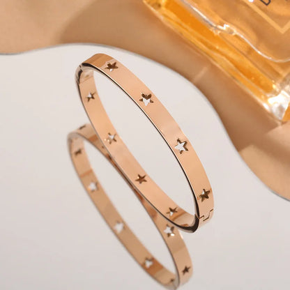 Star & Heart Stainless Steel Bangle Bracelet | Rose Gold, Gold & Silver