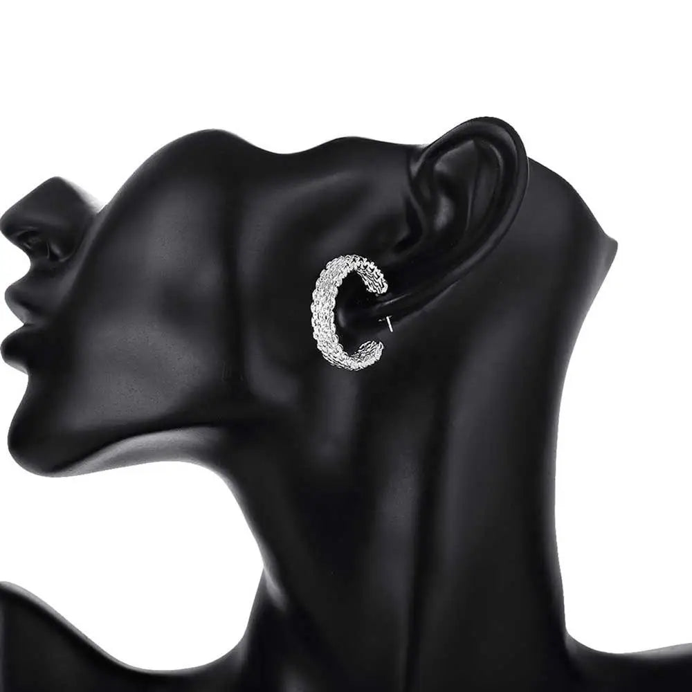 Popular fine Sterling Silver charms stud Earrings for Women Creativity Christmas Gifts Street all-match party Jewelry