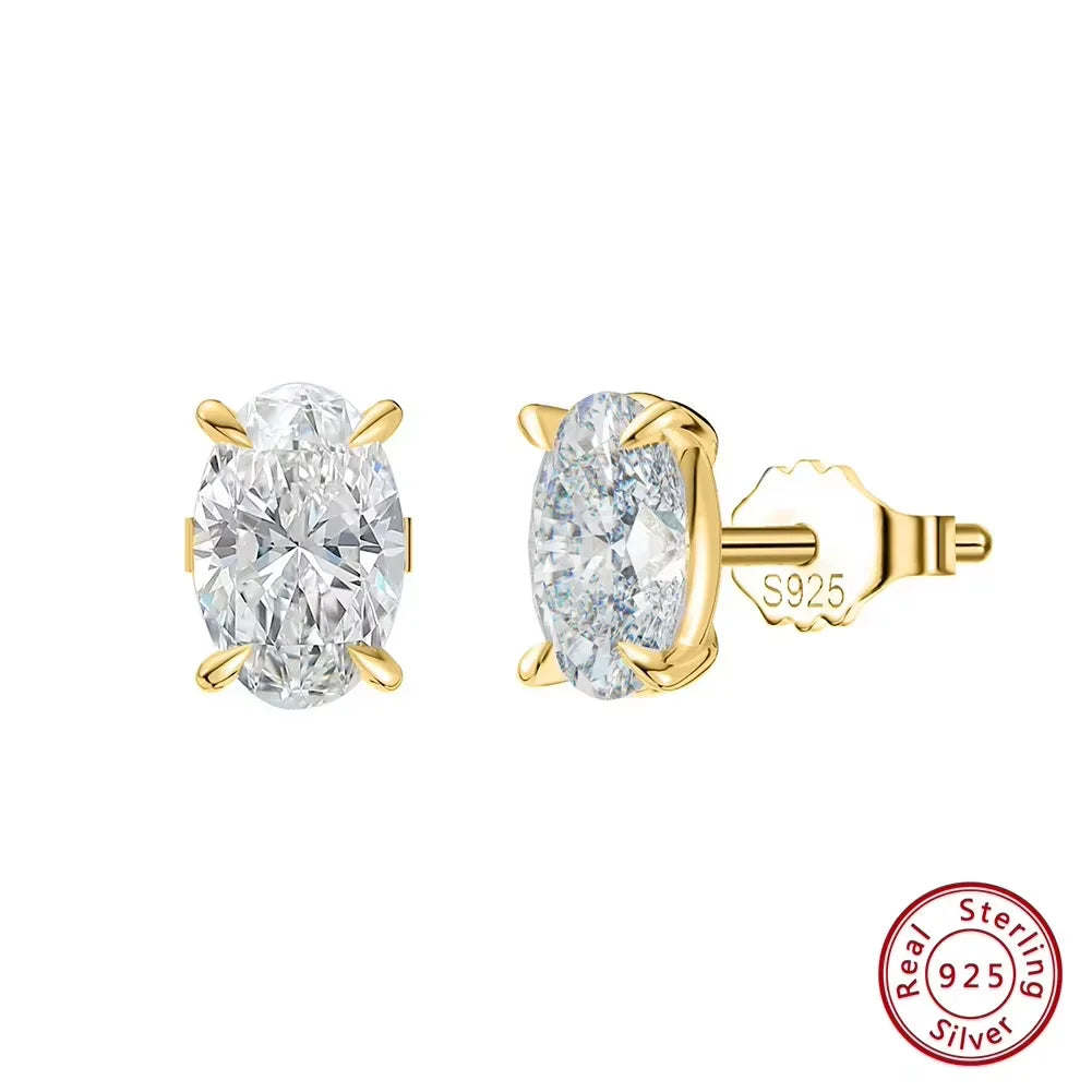 ORSA JEWELS 925 Sterling Silver Oval Zirconia Stud Earrings | 8A Premium Cubic Zirconia
