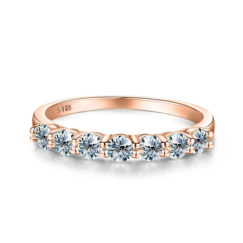 Real Moissanite 7-Stone Eternity Band - 925 Sterling Silver, 0.7ct Total, Passes Diamond Tester