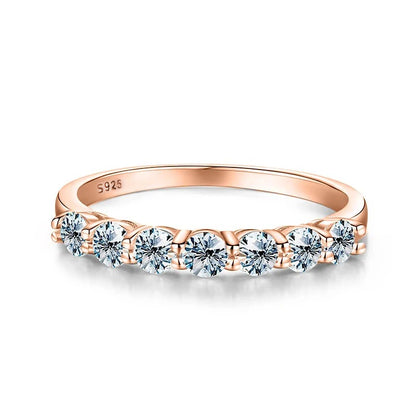 Real Moissanite 7-Stone Eternity Band - 925 Sterling Silver, 0.7ct Total, Passes Diamond Tester