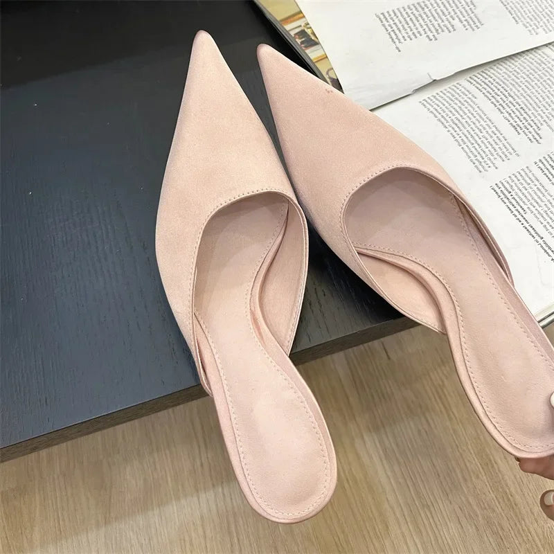 Women's Pointed Toe Mule Slippers - Low Heel Slide Pumps