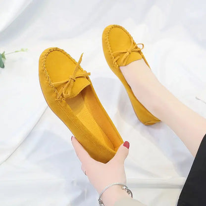 Women's Suede Ballet Flat Loafers - Slip-On Casual Sneakers