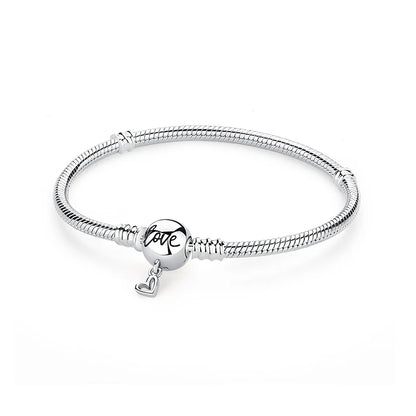 Original Sterling Silver Bracelet Love Heart Clasp Charms Beads Snake Chain Bracelets Bangles Luxury Jewelry For Women Gift