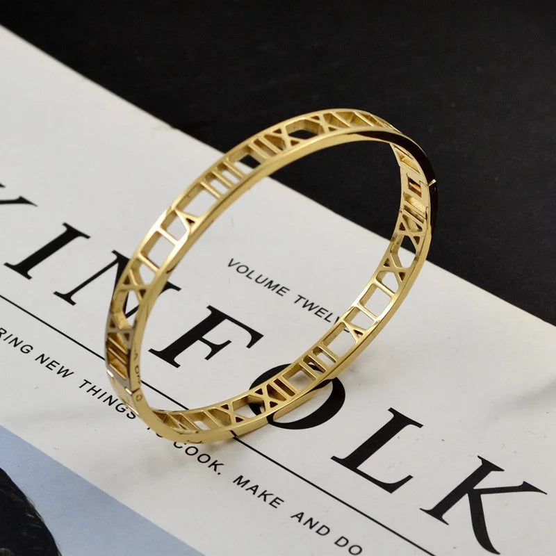 Luxury Roman Bracelet - Stainless Steel Cuff for Women & Couples