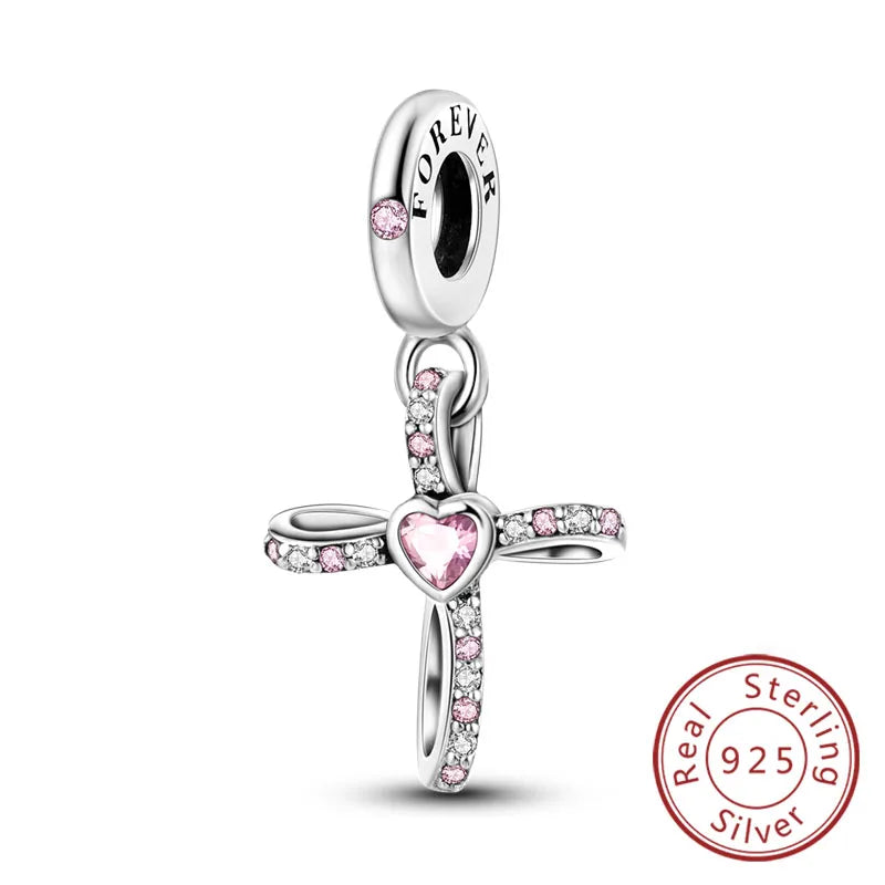 925 Sterling Silver Pink Pendant Charm Bead | Fits Pandora Bracelets & Necklaces | DIY Fine Jewelry