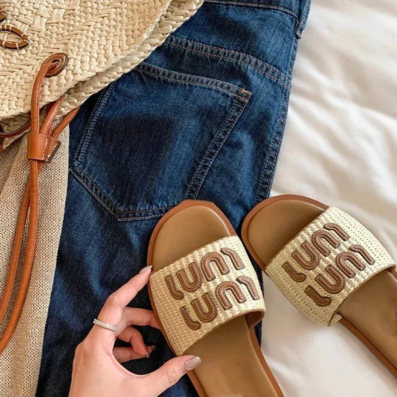 Women's Woven Beach Sandals - Summer Flip Flop Slides