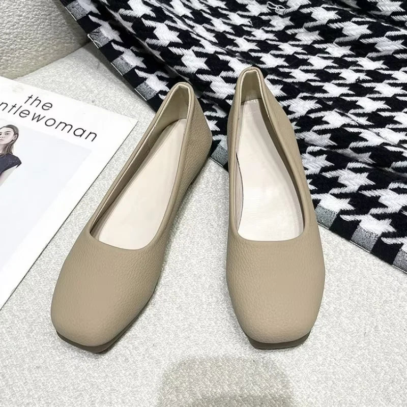 Women's Premium Leather Square Toe Loafers - Lightweight Work Flats