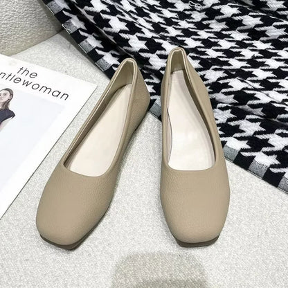 Women's Premium Leather Square Toe Loafers - Lightweight Work Flats