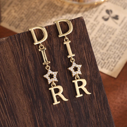 ZAKOL Fashion Dear-Letter Long Dangle Earrings for Women Shiny Zircon Hollow Stars Wedding Party Jewelry