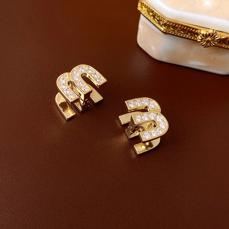 Zircon Drop Oil M Letter Ear Buckle Female Design High-grade Sense Stud Earrings for Women Fashion Light Luxury Jewelry Gifts