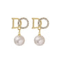Rhinestone DO Letters Pearl Stud Earrings for Women — Luxury Party & Office Jewelry
