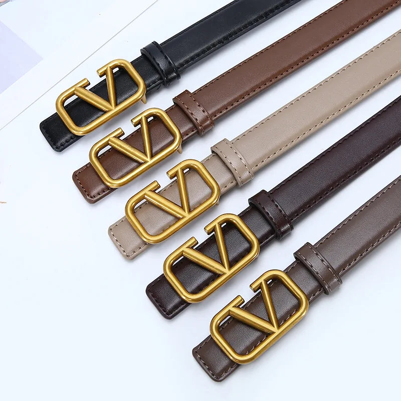 2025 New Women's Light Luxury Leather Belt Smooth Buckle Retro Versatile Design Fashion Trendy Decoration for Jeans