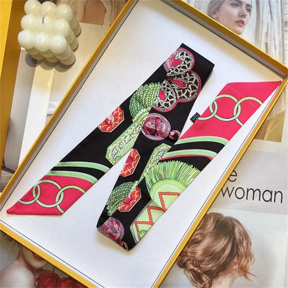 5*90cm French Scarf Headband Women Four Seasons Floral Hair Tie Decorate Gift Wrap Ribbon Hair Accessories Styling Band