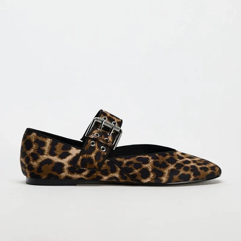 Women's Leopard Print Leather Flat Sandals - Designer Summer Shoes