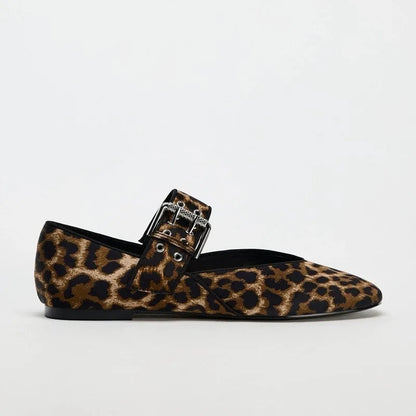 Women's Leopard Print Leather Flat Sandals - Designer Summer Shoes