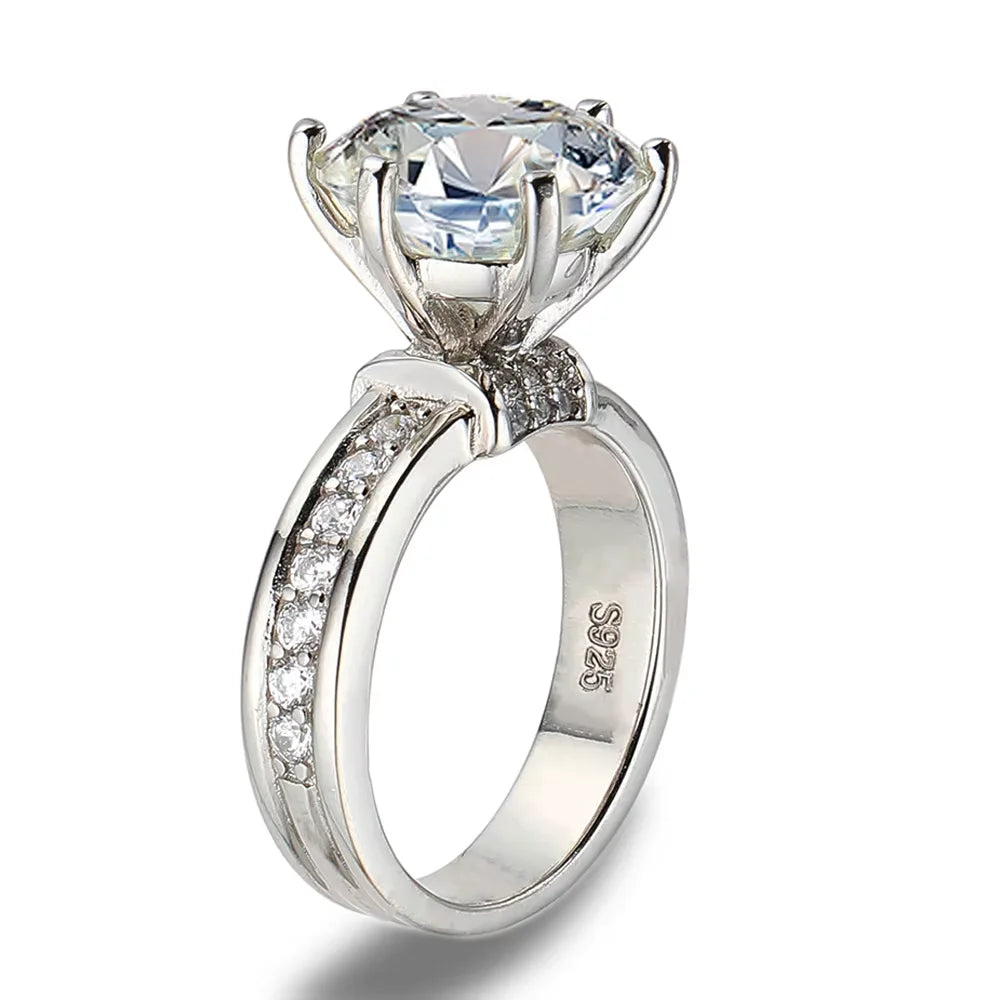 3ct & 5ct Moissanite Solitaire Ring - 925 Silver & 18K Plated, D Color VVS1, NGSTC Certified