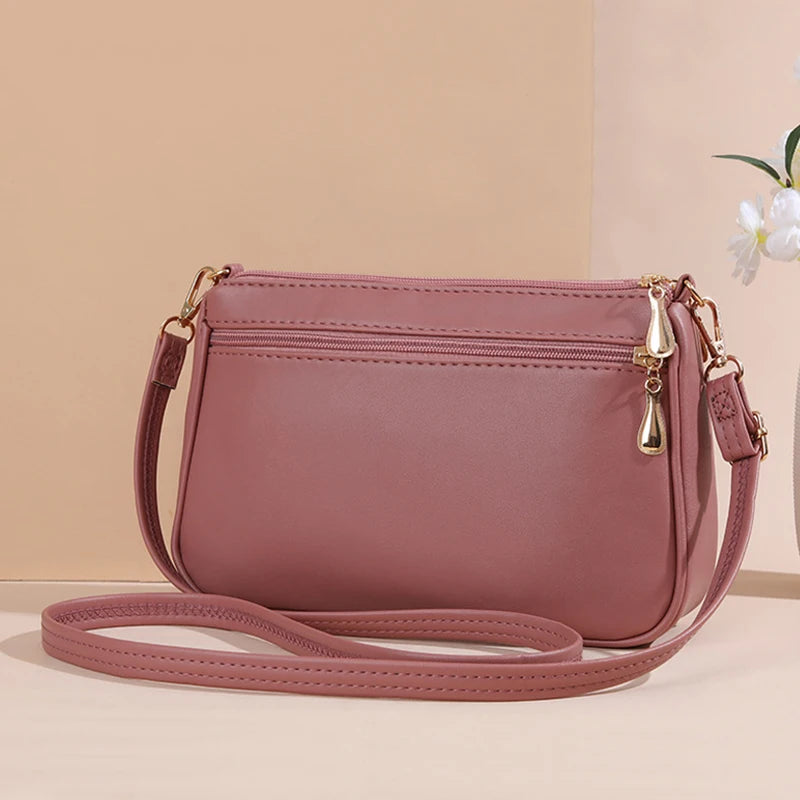 Fashion PU Leather Crossbody Bag - Large Capacity Shoulder Bag with Embroidery Detail