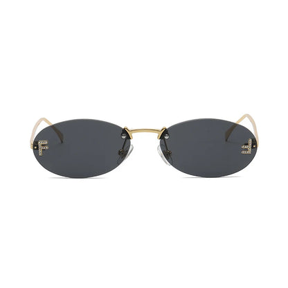 Fashion Rimless Sunglasses Women UV400 - Oval Elegant Diamond Retro Eyewear 3PCS Set