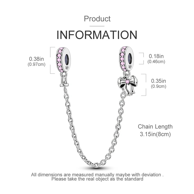 925 Sterling Silver Heart, Infinity & Triple Jewel Safety Chain Charm | Fits Pandora & Most Bracelets